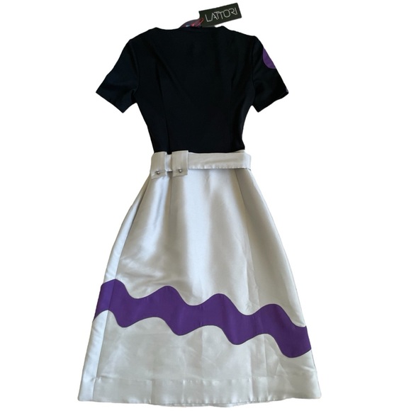 Chic Black and Silver Metallic Midi Dress purple accent and belt size XS NEW - Picture 4 of 11